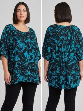 Stunning Attitude Women Teal and Black Floral Top - Size 1X